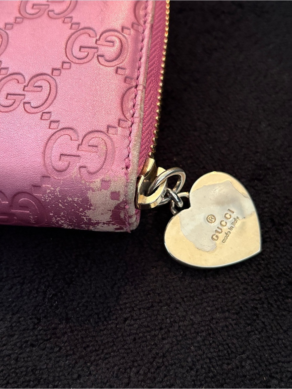Gucci Pink Guccissima Zip-Around Wallet with Heart Charm - Picture 6 of 12